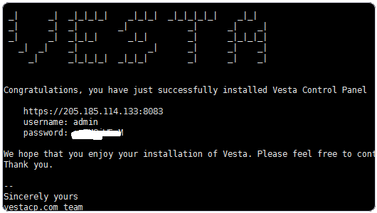 VestaCP安装成功